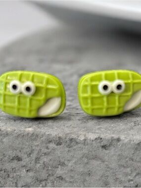 Kids Lime Green Waffle Stud Earrings - Cute Food Novelty